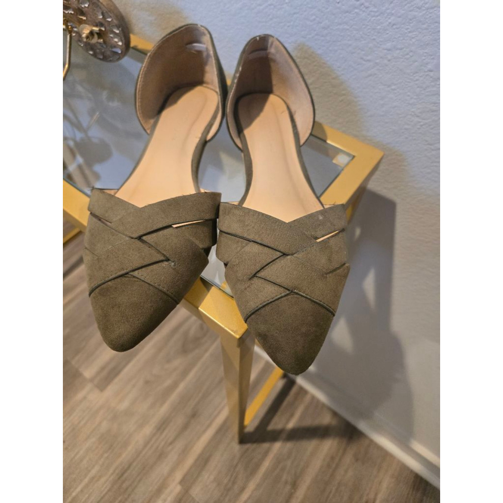 Women's Wild Diva Olive Green Pointed Toe D'Orsay Flats